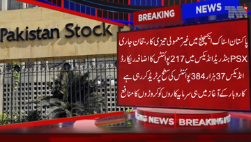 Karachi- Pakistan Stock Exchange records a remarkable increase of 385 points, PSX 100 index is trading at 37,384 Points, Profit of crores of rupees to investors