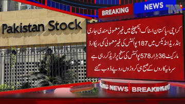 Karachi- Pakistan stock exchange continues unprecedented downturn, PSX hundred index recorded a decrease of 187 points, Market is trading at 36578 Points