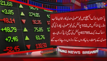Karachi-Stock Exchange records a sharp decline of 102 Points,PSX100 index is trading at40,785 Points,Loss of crores of rupees to investors.