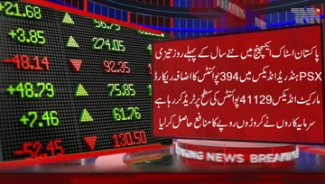 Karachi-Pakistan Stock Exchange records increase of394 points,PSX100 index is trading at41129 Points,Profit of crores of rupees to investors