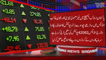 Karachi-Pakistan Stock Exchange records increase of660 points,PSX100 index is trading at42062 Points,Profit of crores of rupees to investors