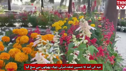 Liberty Chowk Blooms with Flowers Ahead of Eid Celebrations